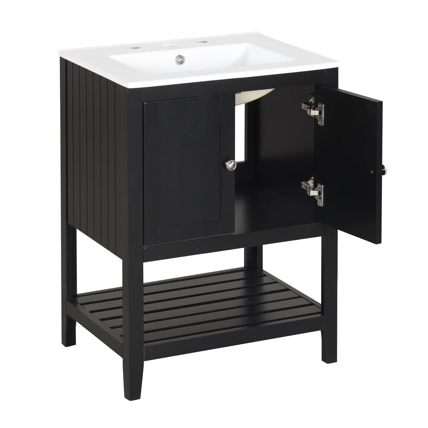 Meuble de salle de bain moderne noir de 24" avec évier en céramique élégant