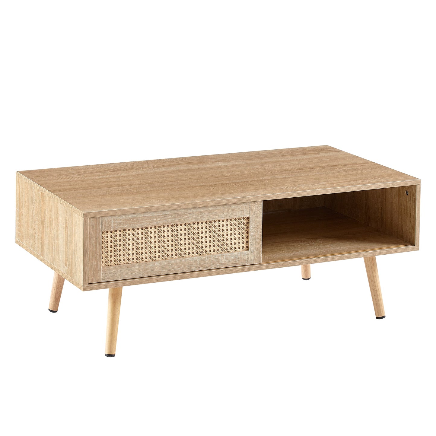 41.34" Modern Rattan Coffee Table with Sliding Door Storage