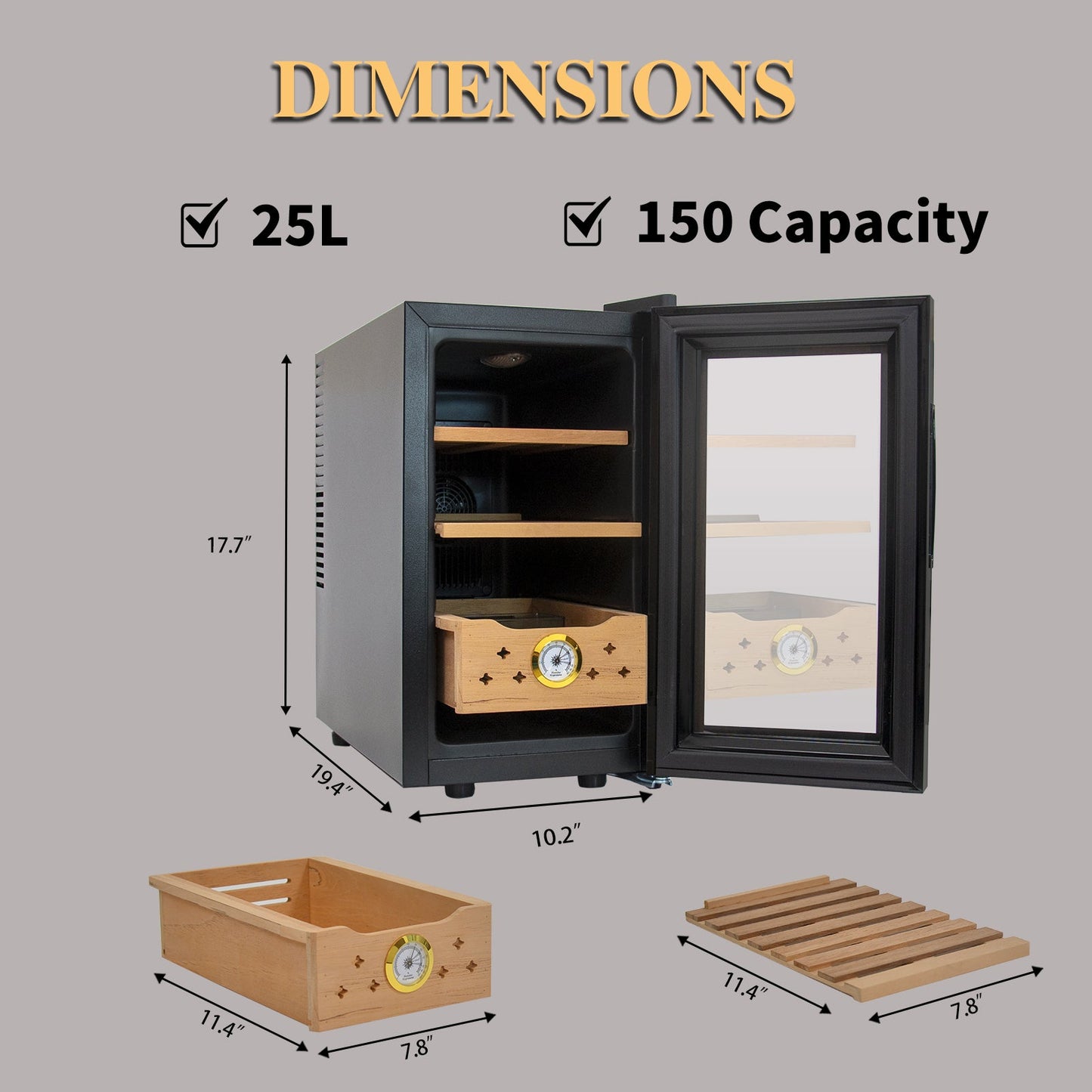 25L Electric Humidor, 150 Counts Capacity Cigar Humidor Humidifiers with Constant Temperature Controller, Cigar Humidor Box with - Korvel