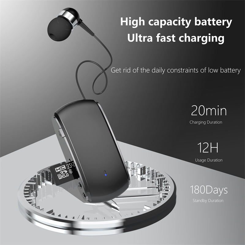 K68 New Collar style Bluetooth Earphones MP3 Earphones Wireless Telescopic Cable Single Ear Card Insertion Recording Earphones - Korvel