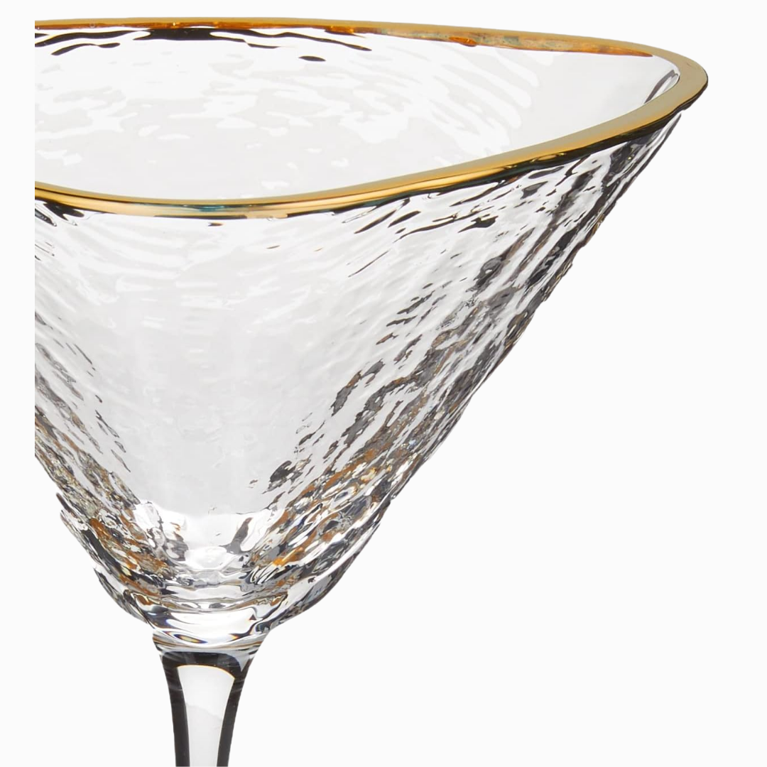 Artisan Hammered Cocktail Glasses with Gold Rim - Korvel