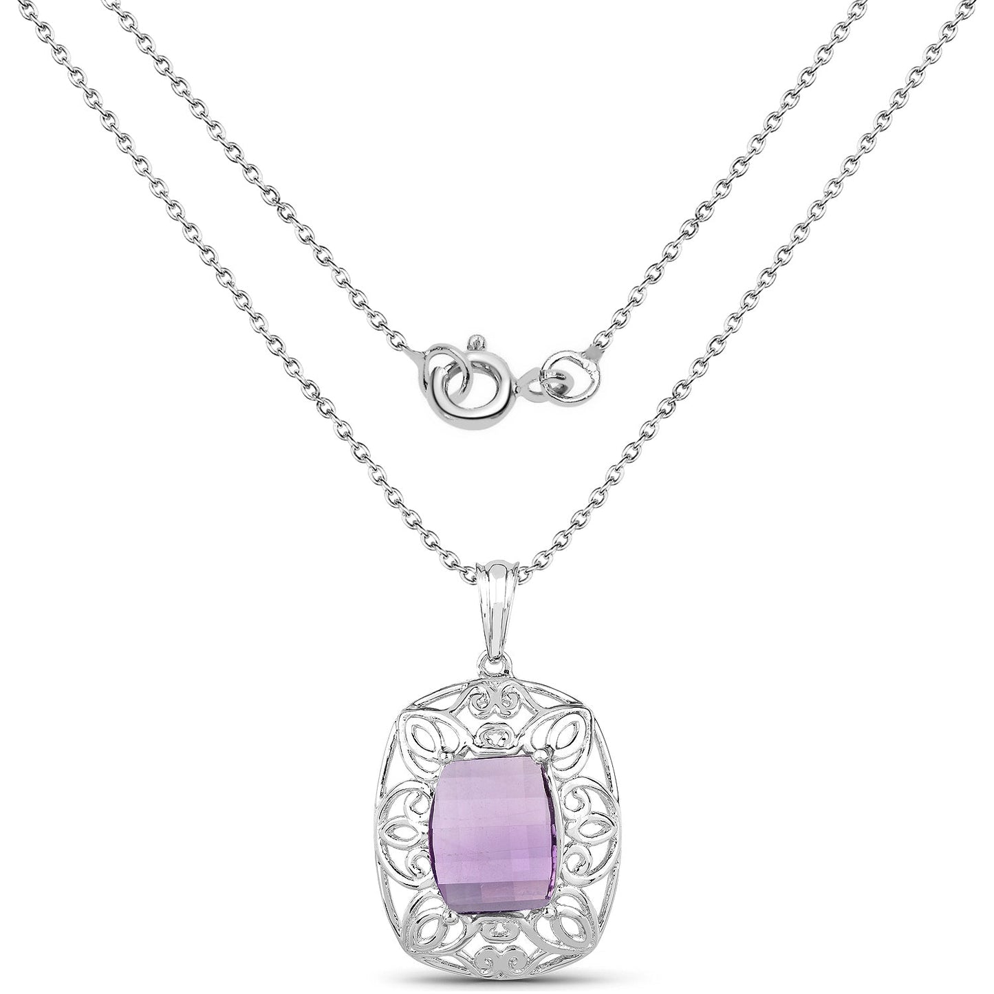 7.30 Carat Genuine Amethyst Pendant in Sterling Silver