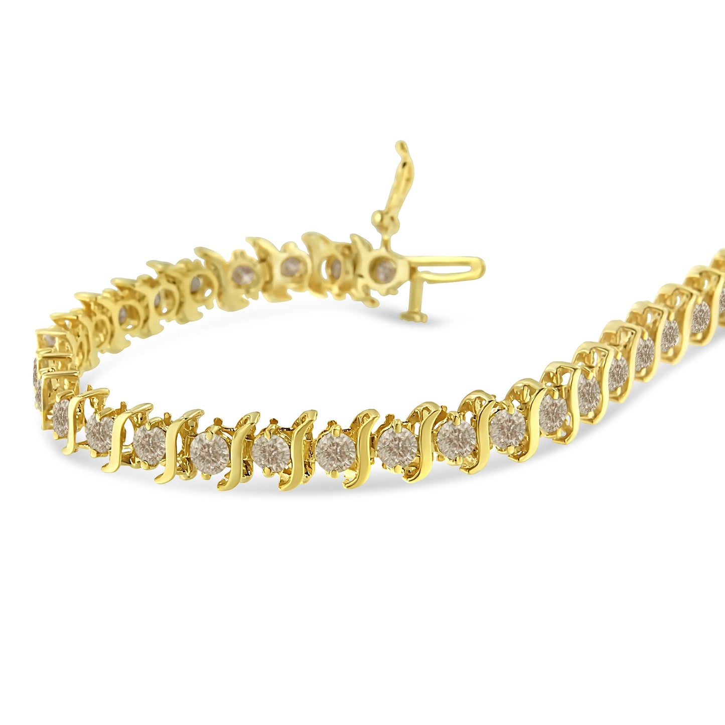 10K Yellow Gold Plated Sterling Silver Diamond S Link Bracelet - 7"