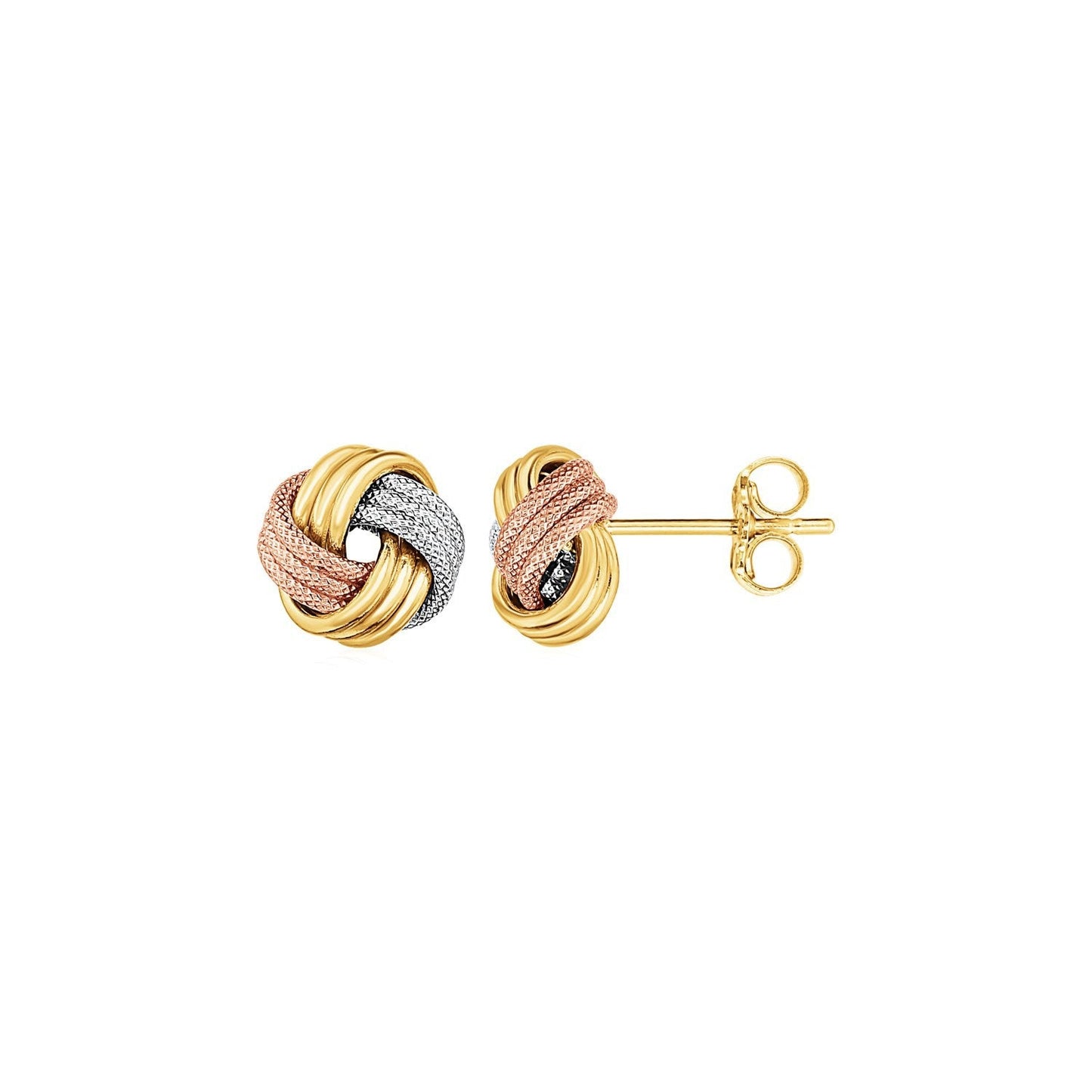14k Tri Color Gold Love Knot Post Earrings