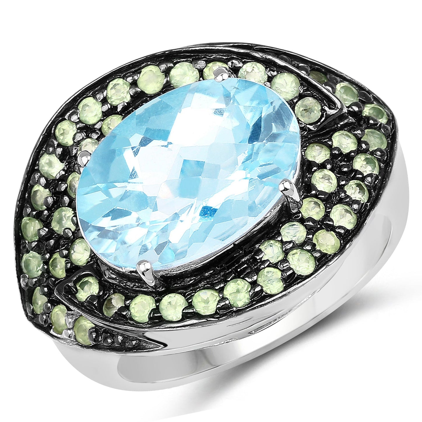 Anillo de Plata Esterlina con Topacio Azul y Peridoto de 7.39 Quilates