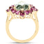 Anillo de Cóctel de Amatista Verde y Rodolita Bañado en Oro Amarillo de 14K
