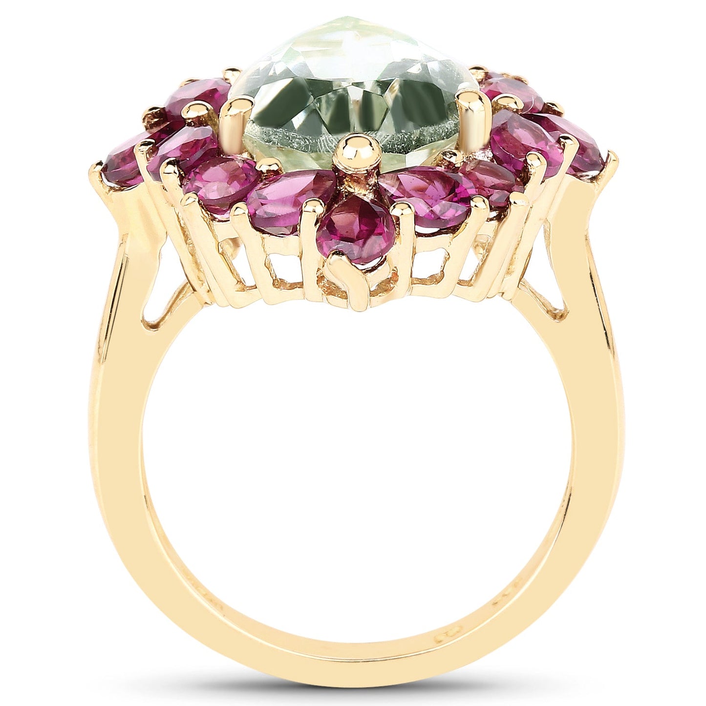 Anillo de Cóctel de Amatista Verde y Rodolita Bañado en Oro Amarillo de 14K
