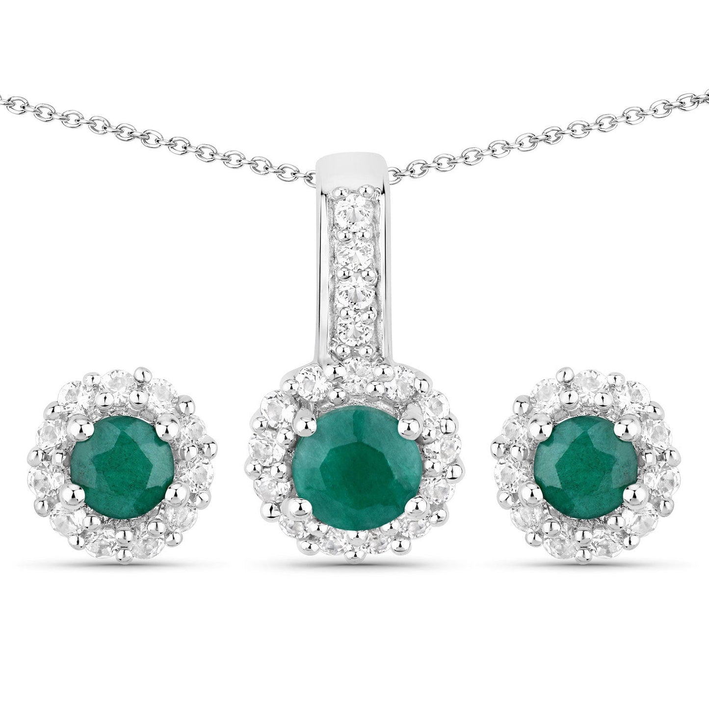 Ensemble de bijoux en argent sterling avec émeraude teinte de 1,81 carat et topaze blanche