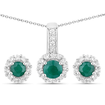 Ensemble de bijoux en argent sterling avec émeraude teinte de 1,81 carat et topaze blanche