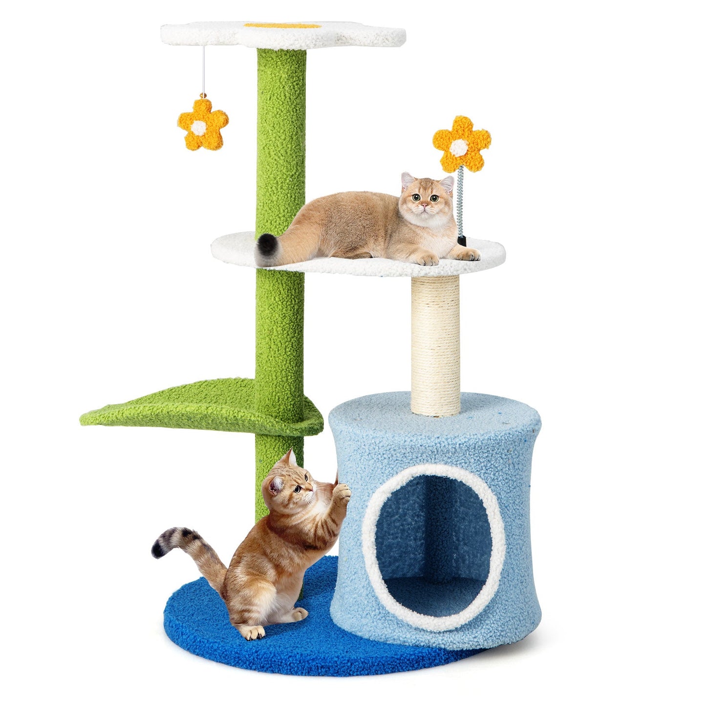 34.5 Inch 4-Tier Cat Tree with Jingling Balls and Condo - Blue