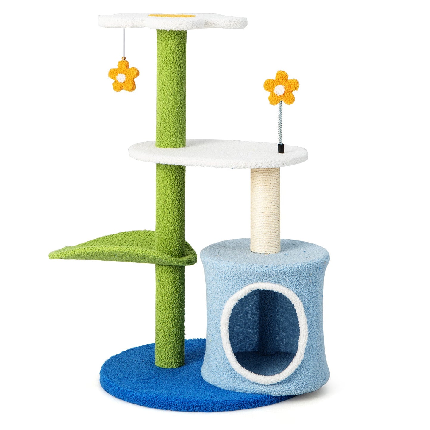 34.5 Inch 4-Tier Cat Tree with Jingling Balls and Condo - Blue