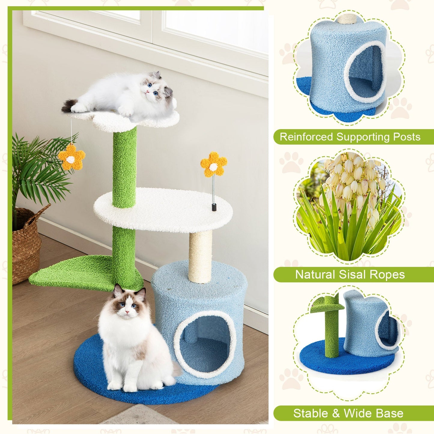 34.5 Inch 4-Tier Cat Tree with Jingling Balls and Condo - Blue