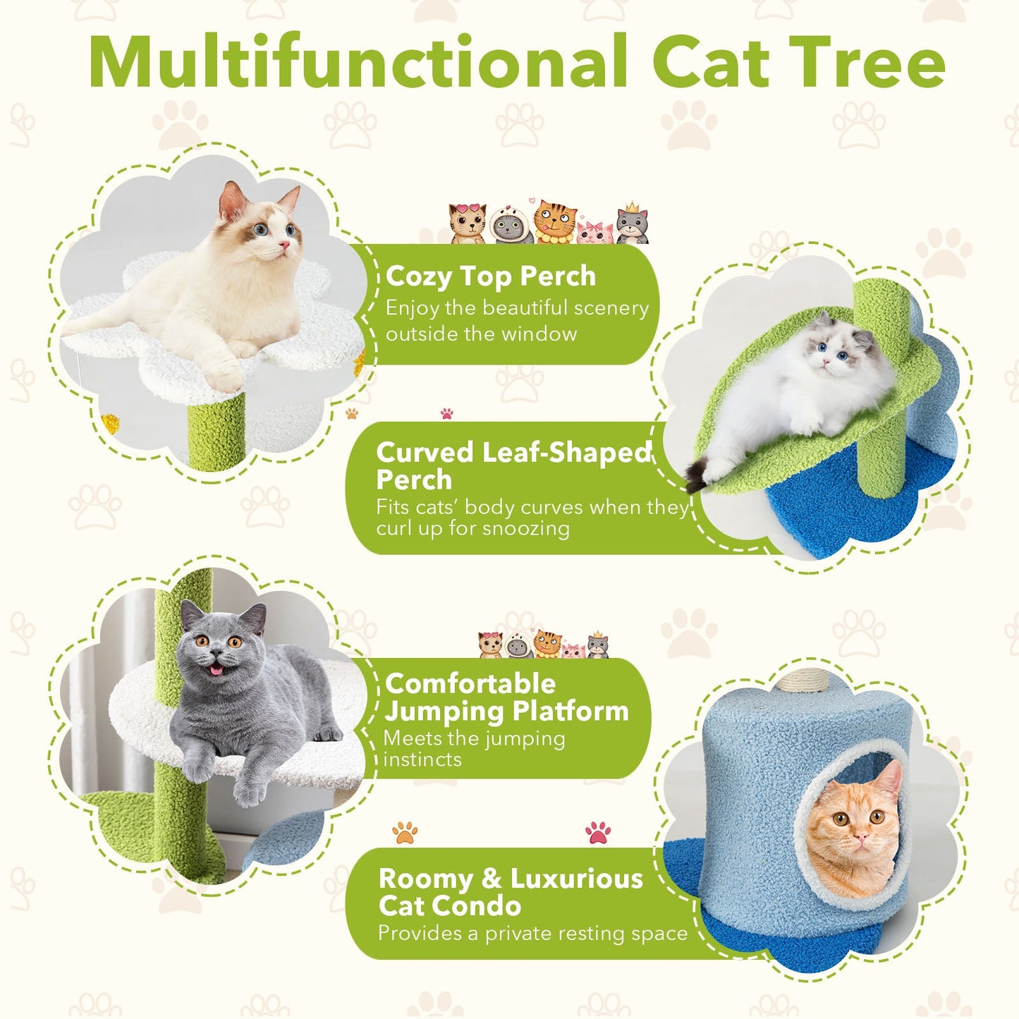 34.5 Inch 4-Tier Cat Tree with Jingling Balls and Condo - Blue