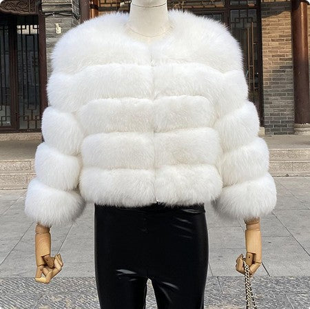 Elegant Faux Fur Patchwork Overcoat