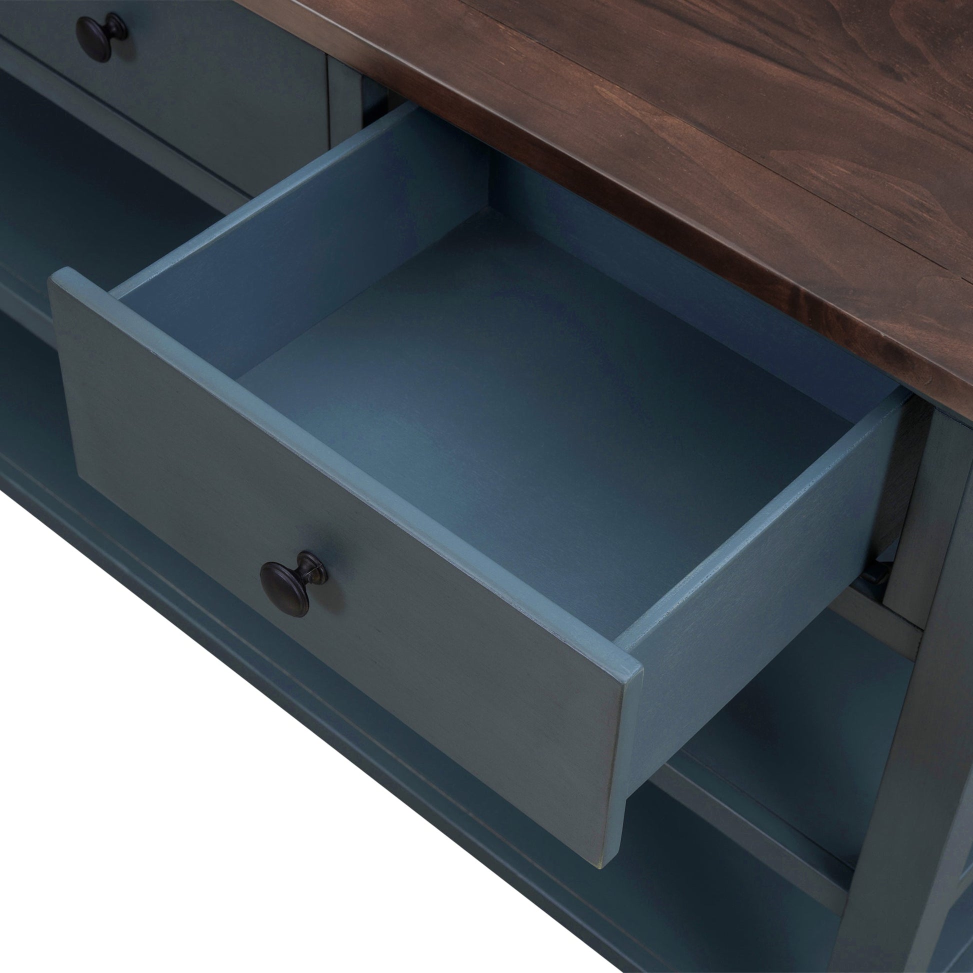 Retro Design Console Table with Two Open Shelves, Pine Solid Wood Frame and Legs for Living Room (Navy) - Korvel