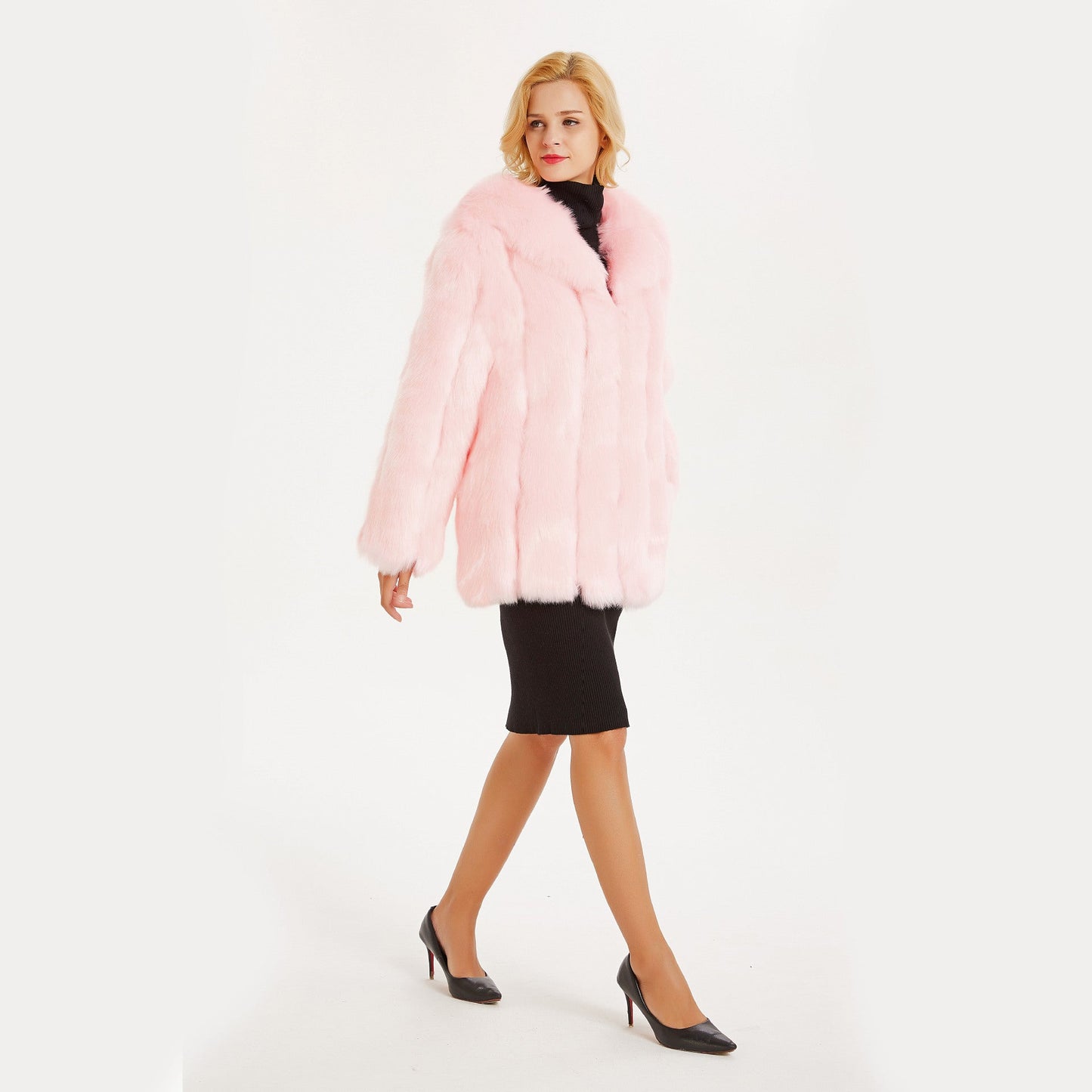 Stylish Fox-Fur Lapel Coat for Women