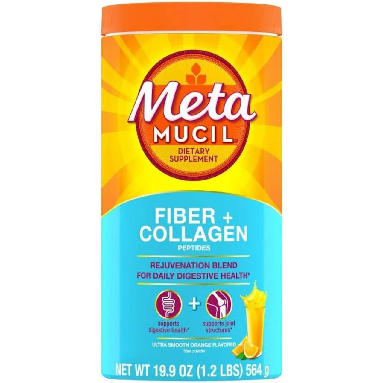 Metamucil Fibra + Péptidos de Colágeno, Naranja Ultra Suave, 19.9 Oz