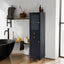 Tall Bathroom Storage Cabinet with Glass Doors, Free-Standing, Two Drawers, and Adjustable Shelves, MDF Board, Painted Black - Korvel