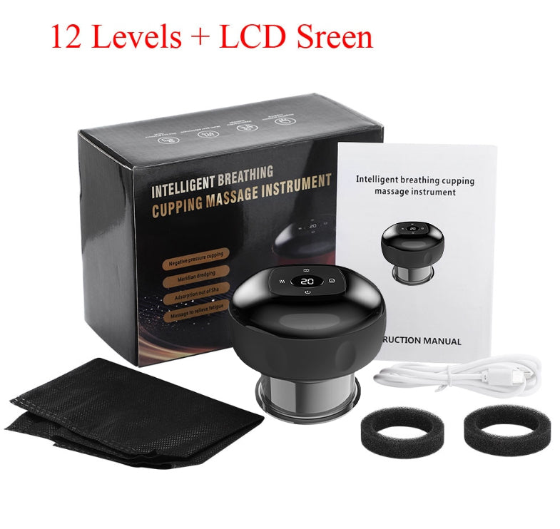 Electric Cupping Massager Scraping and Cupping Therapy Red Light Heating Vibration Pressotherapy Rechargeable Pain Relief - Korvel