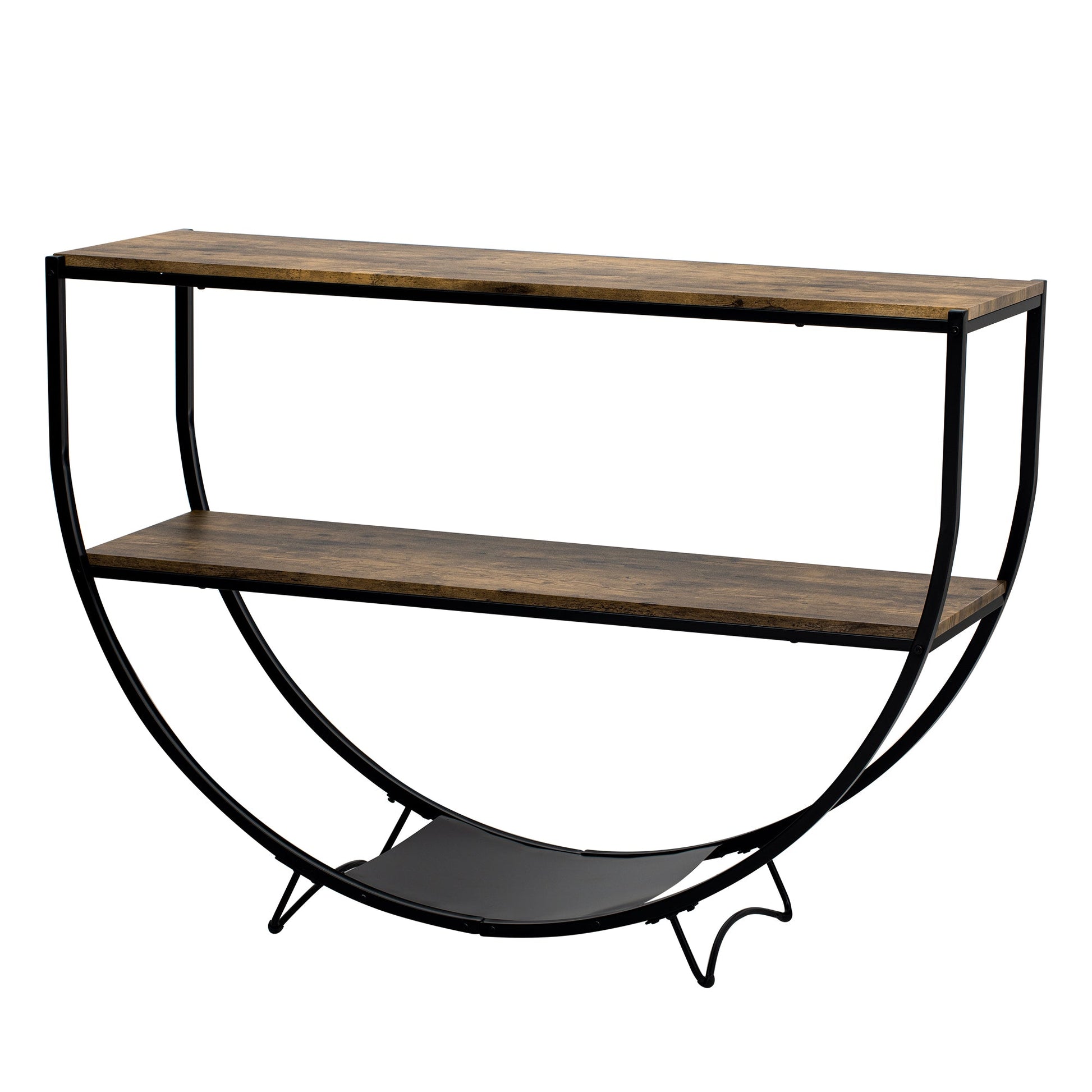 TREXM Rustic Industrial Design Demilune Shape Textured Metal Distressed Wood Console Table (Distressed Brown) - Korvel