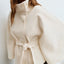 Manteau Trench Élégant d'Hiver à Col Montant et Manches Chauve-Souris pour Femmes