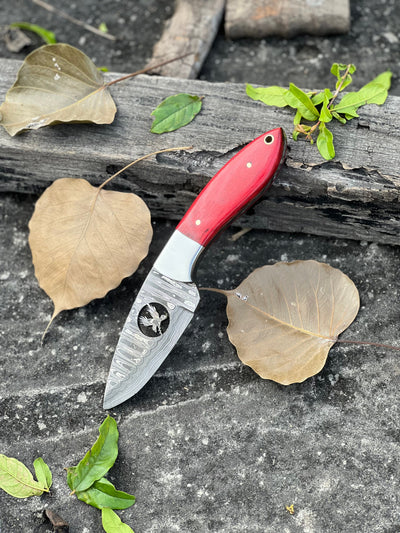 Custom Damascus Steel Fixed Blade Pocket Knife - Ideal for Hunting - Korvel