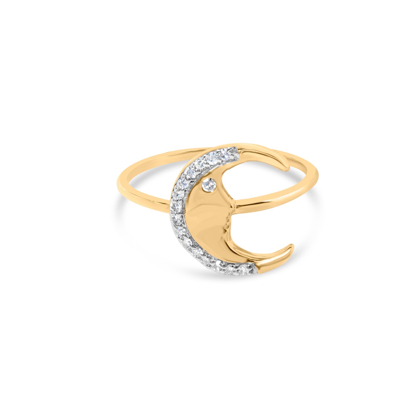 Anillo de media luna de diamantes de oro amarillo de 10K - Talla 6