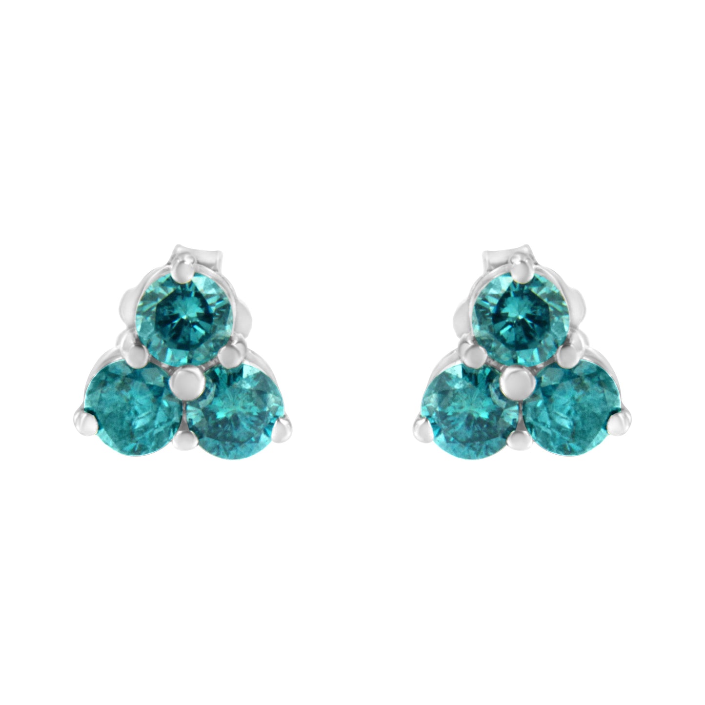 14KT White Gold Blue Diamond Trio Stud Earrings