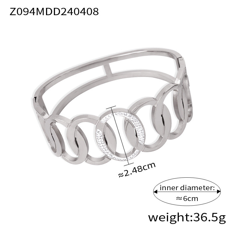 Fashion metal titanium steel bracelet with female geometric design and diamond studded spring buckle bracelet - Korvel