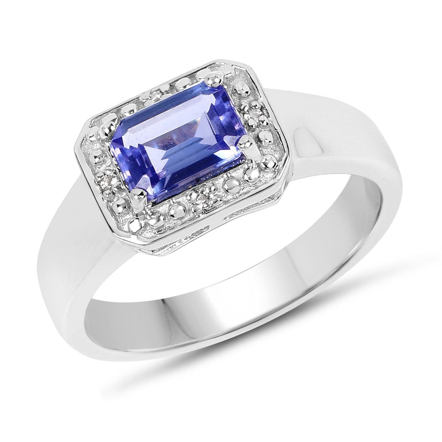 Bague en argent sterling avec tanzanite et topaze blanche de 1,12 carat