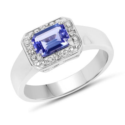 Anillo de Plata Esterlina con Tanzanita y Topacio Blanco de 1.12 Quilates