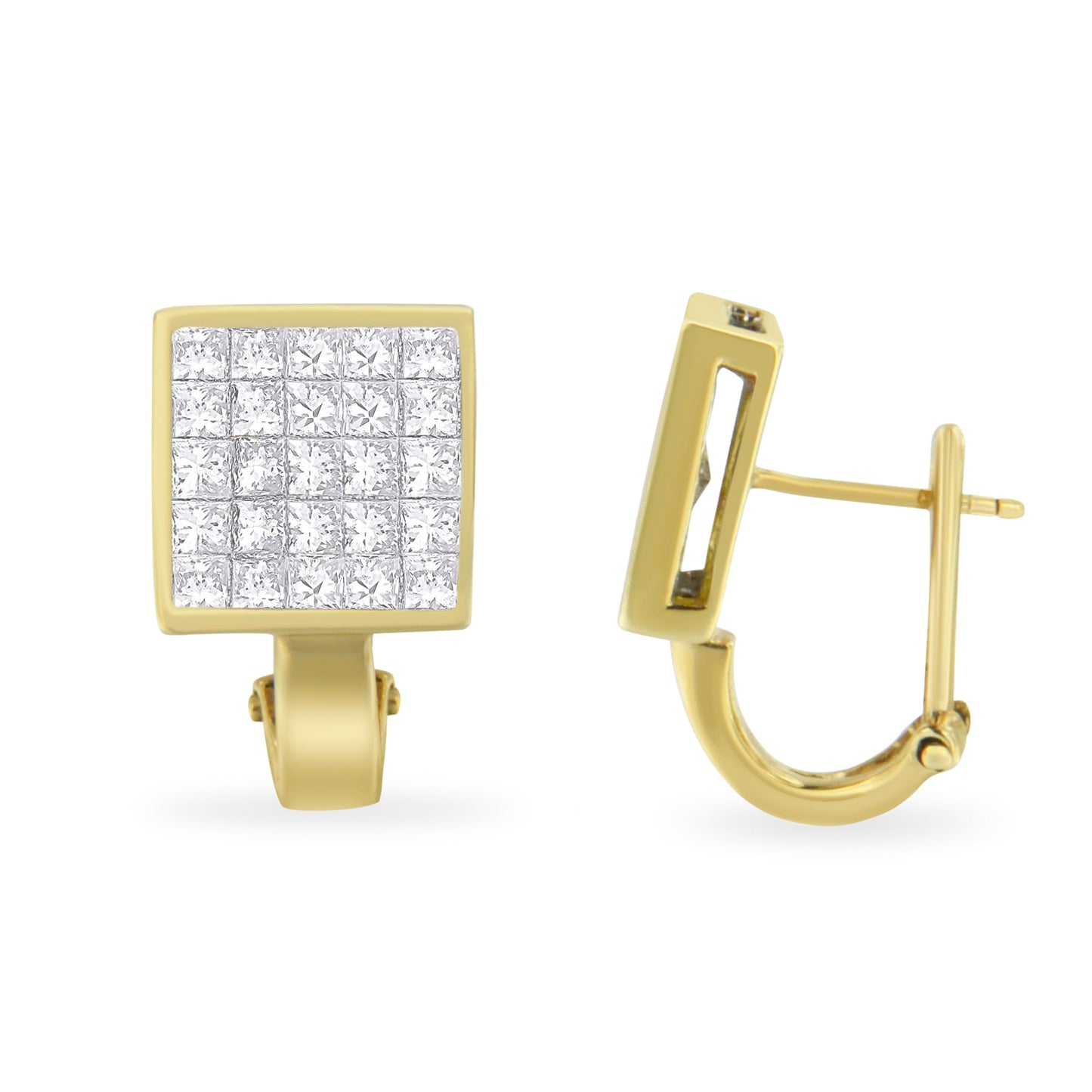 Pendientes Huggy de Diamante Corte Princesa en Oro Amarillo de 14K