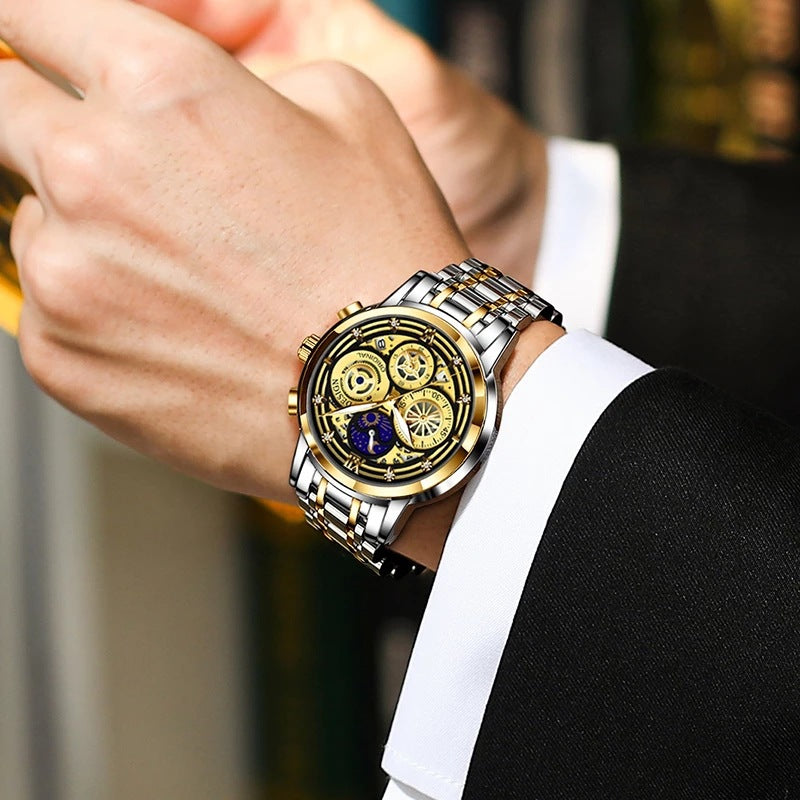 Montre à quartz squelettique multifonctionnelle pour hommes - Étanche