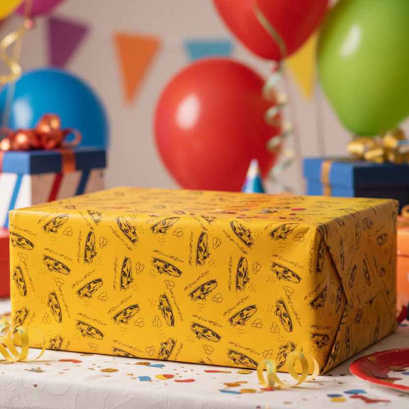 Zoomies Road Trip Cat Wrapping Paper - Golden Sketch Design