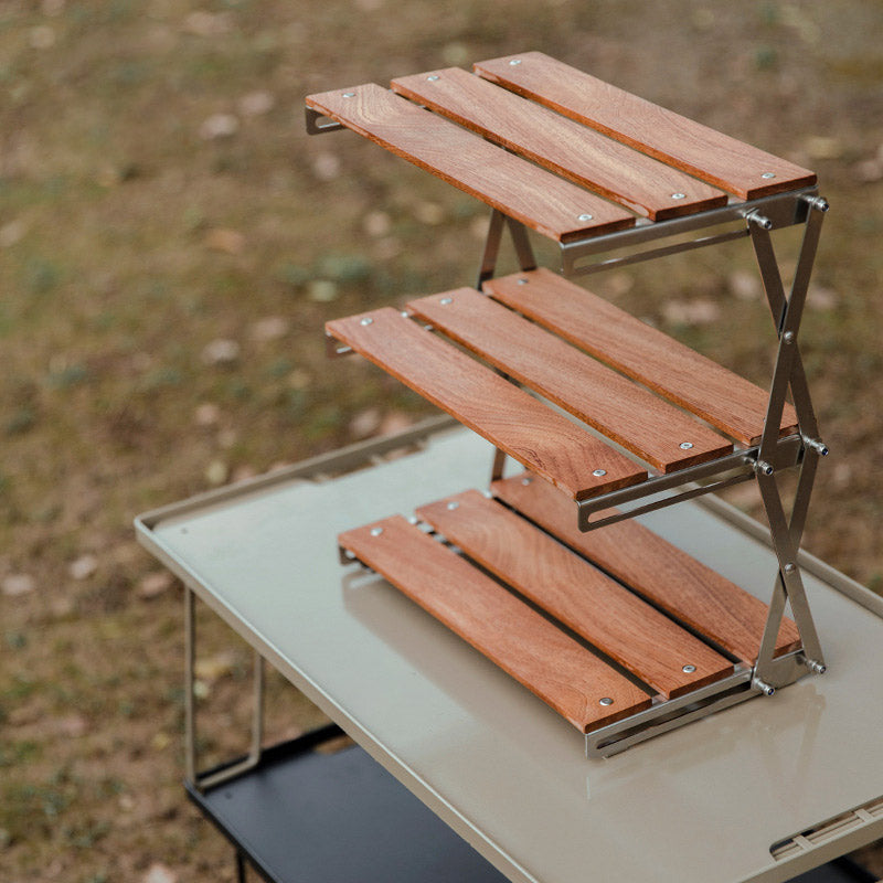 Mountaineering Outdoor Camping Rack Portable Storage Rack Three Layer Rack With Foldable Picnic Camping Barbecue Folding Table - Korvel