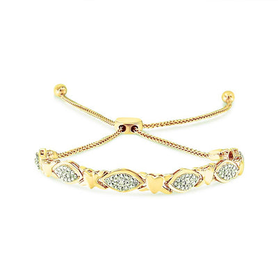 Pulsera Bolo de Acento de Diamante de Plata Esterlina Baño de Oro de 14K