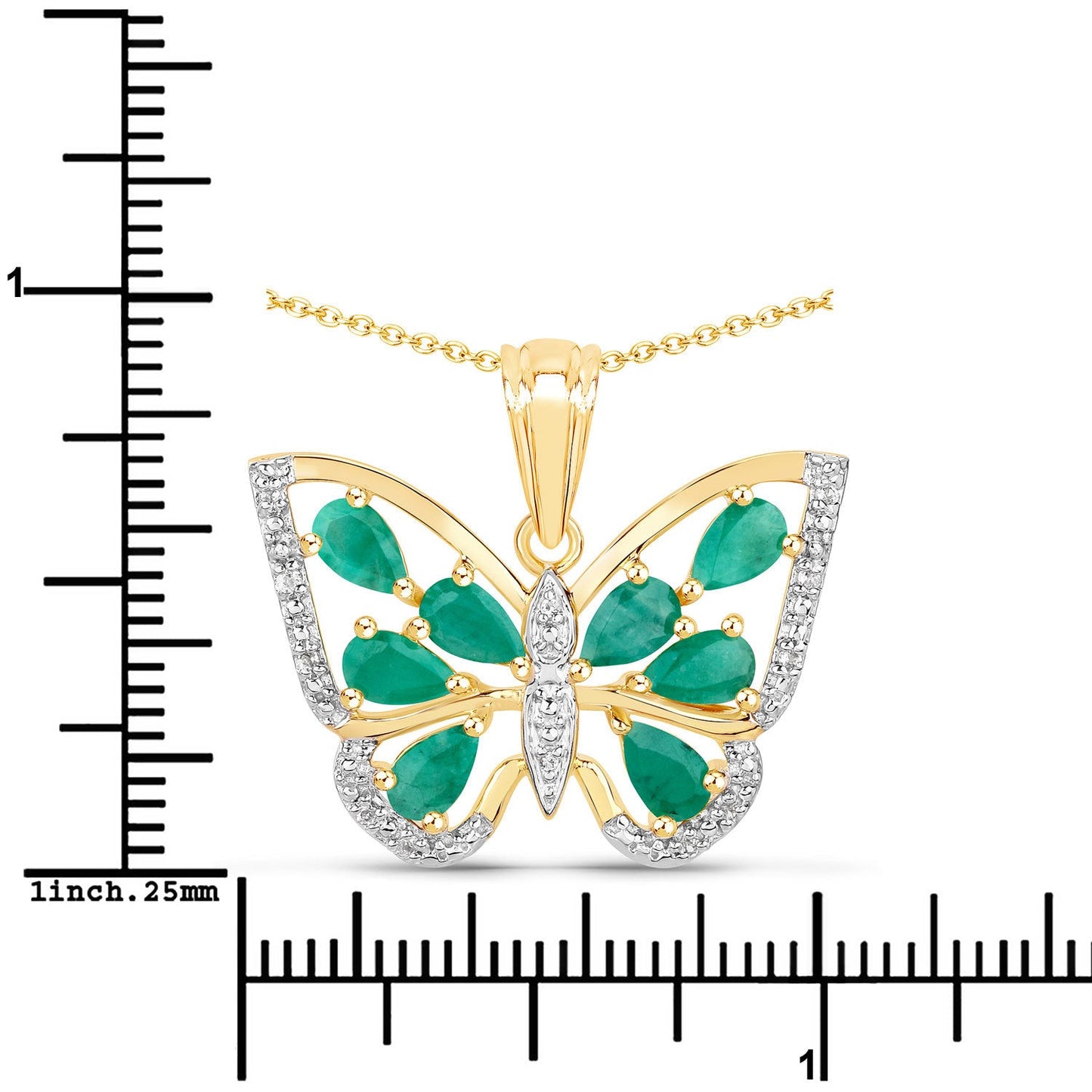 1.91 Carat Genuine Emerald and White Zircon Pendant in Sterling Silver