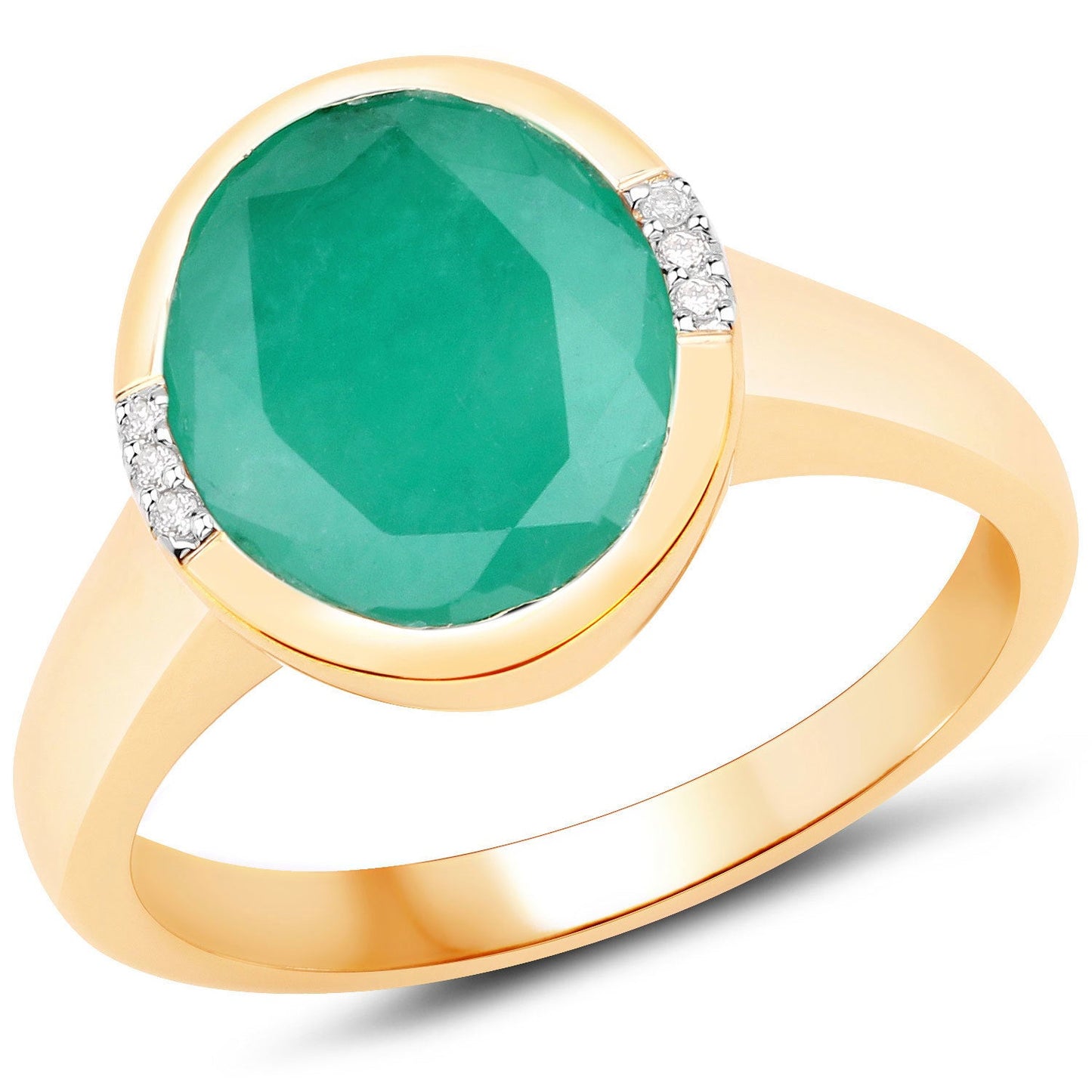 Bague en or jaune 14K avec émeraude véritable de 3,22 carats et diamants blancs