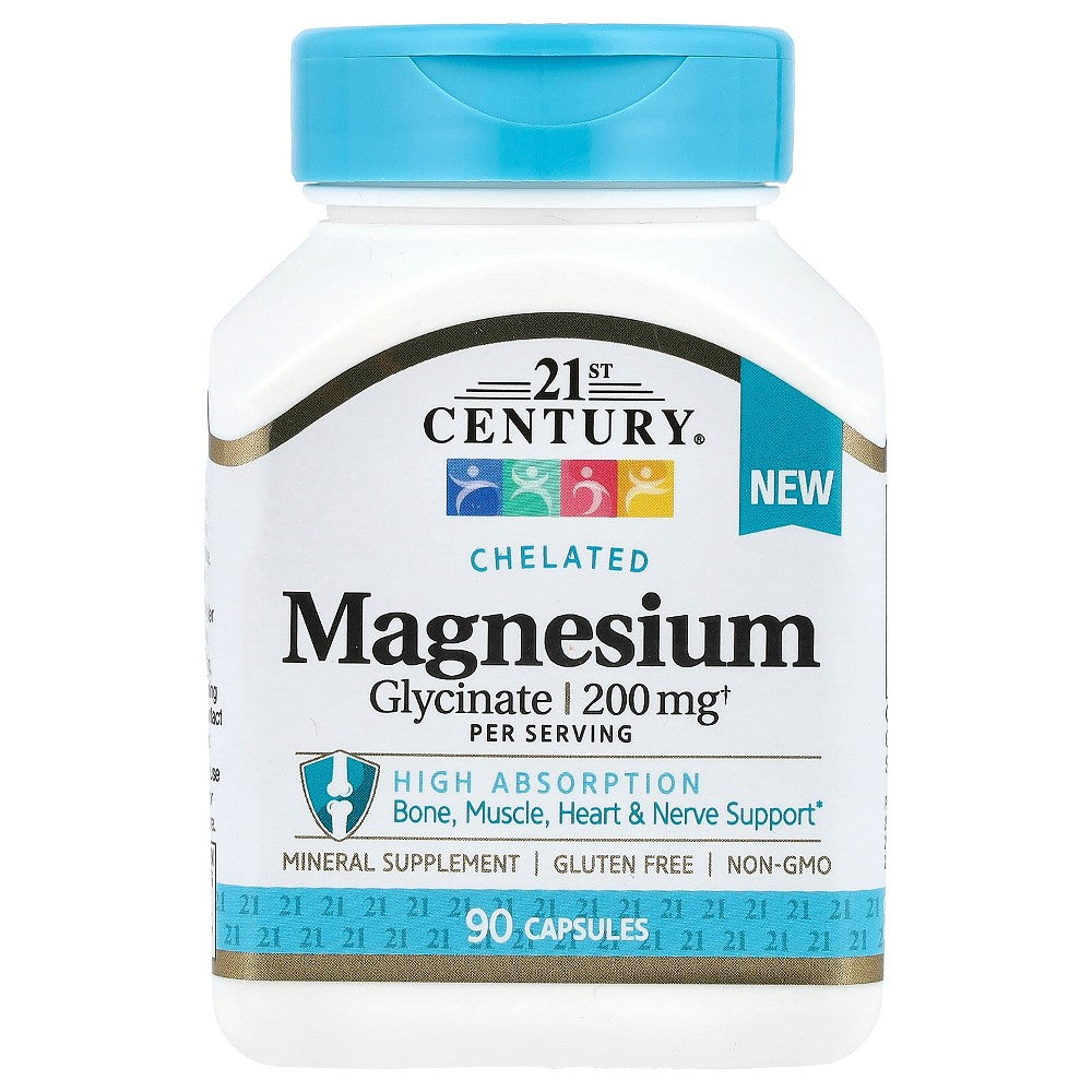 Capsules de Glycinate de Magnésium 200mg du 21ème Siècle - 90 Comptes