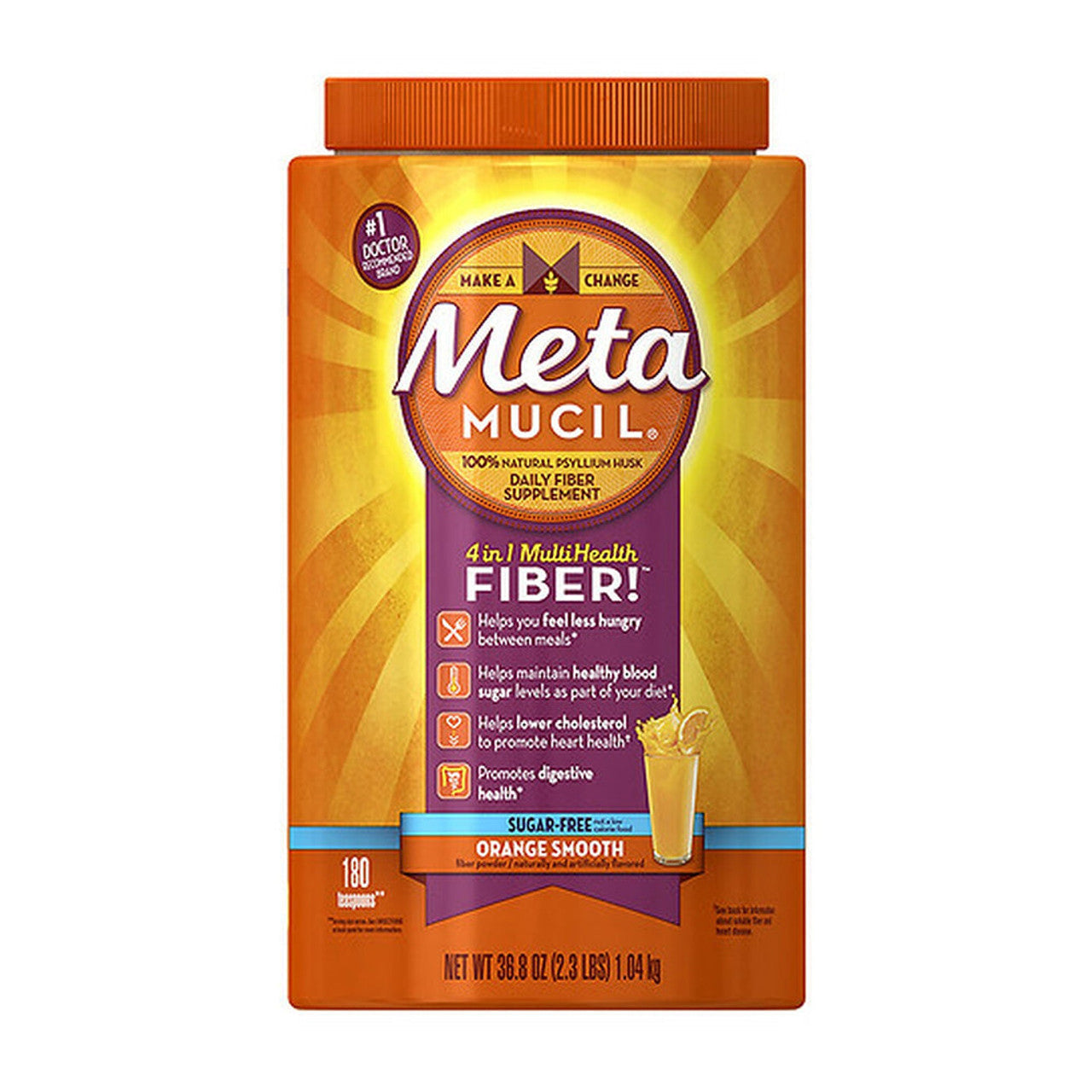 Suplemento de fibra de psyllium Metamucil en polvo sin azúcar - Naranja