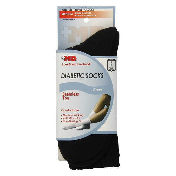 MD USA Seamless Toe-Wave-In Mesh Crew Socks - Black, Medium