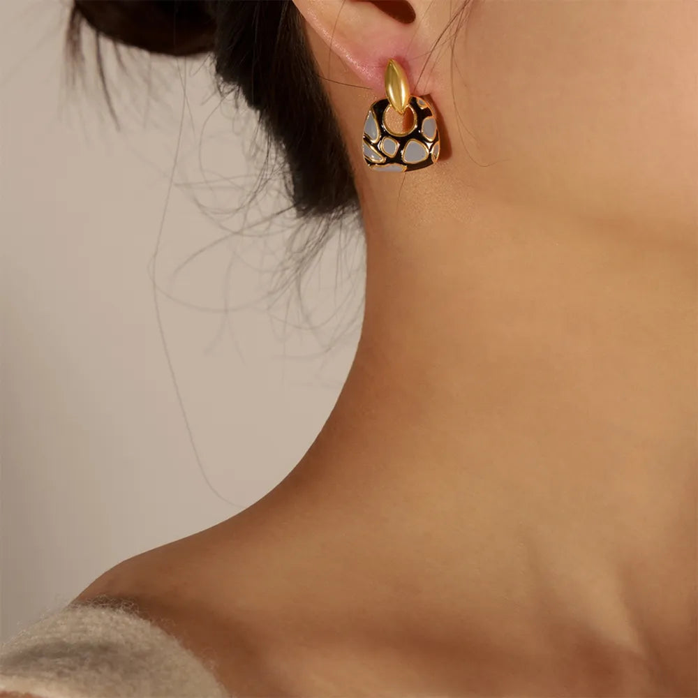 Geometric glazed enamel leopard print earrings fashionable and elegant accessories - Korvel