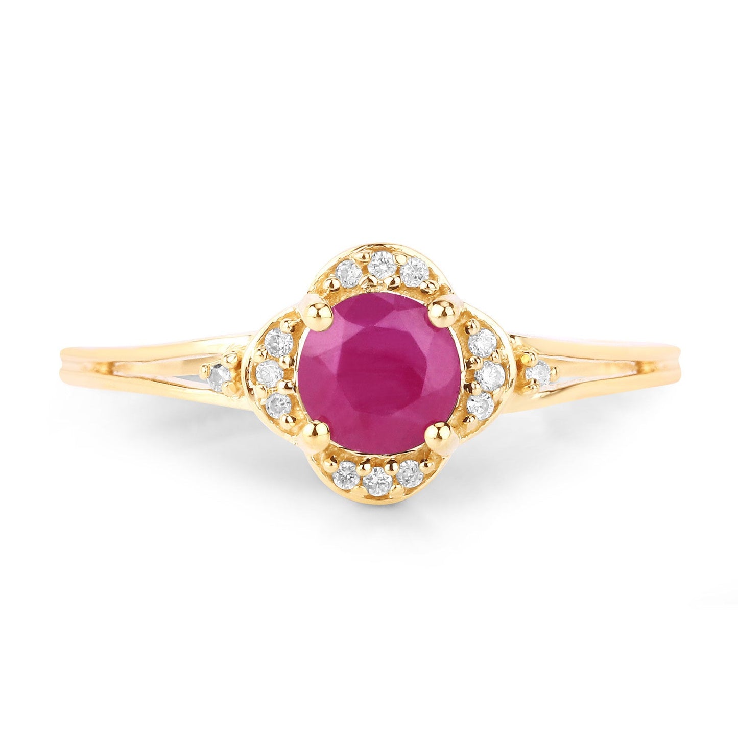 Anillo de Compromiso de Rubí y Diamante de 0.59 Quilates en Oro Amarillo de 14K