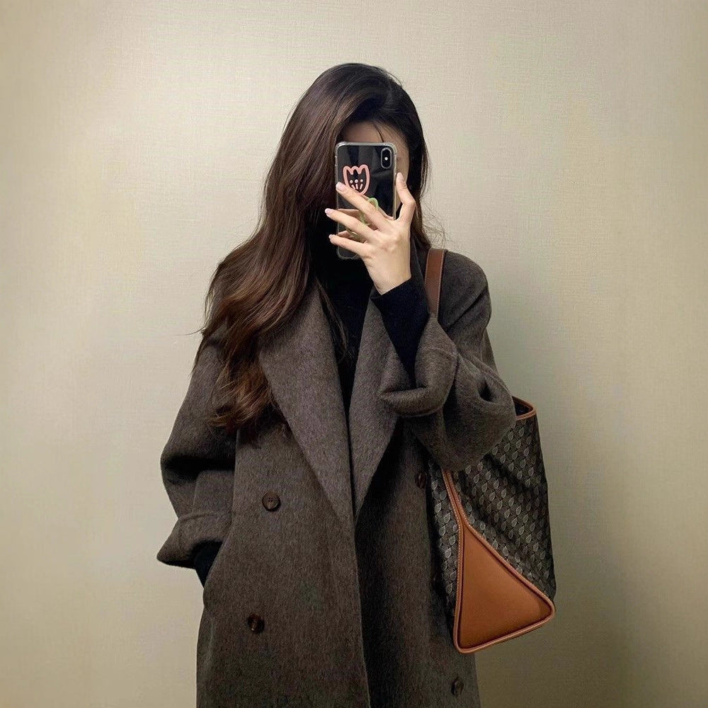 Manteau en laine coréen mi-long pour femmes