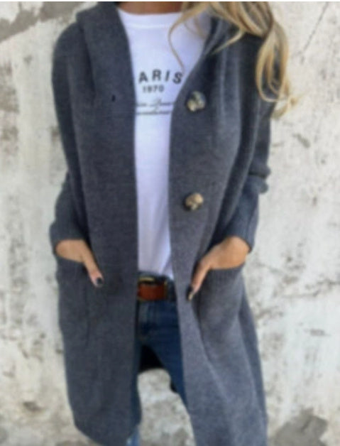 Mid-Length Light Gray Sweater Cardigan for Women