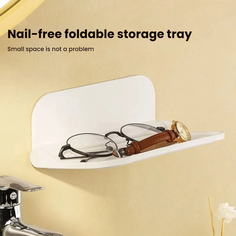 New Foldable Punch - Free Wall - mounted Plastic Floating Shelf for Bathroom and Toilet, Ideal for Towel and Clothes Storage - Korvel