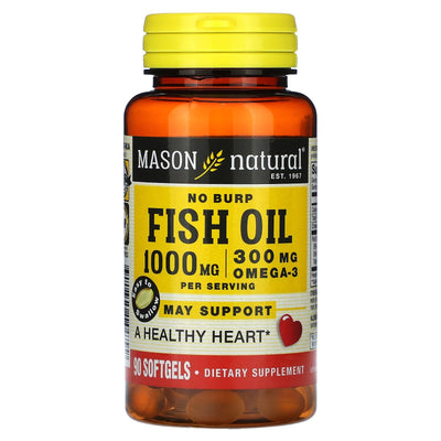 Mason Natural® Huile de poisson Omega-3 sans renvois - 1000 mg, 90 gélules molles