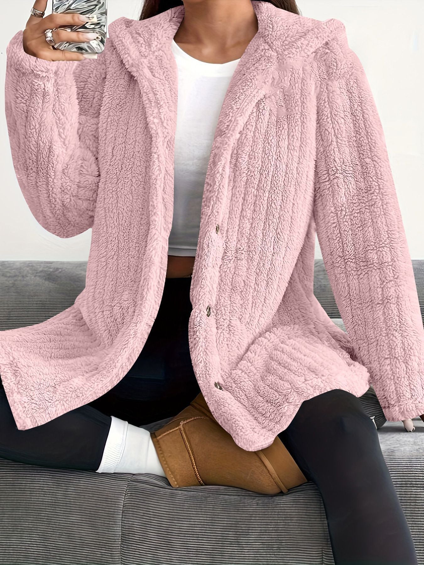 Hooded Loose Plush Coat for Women