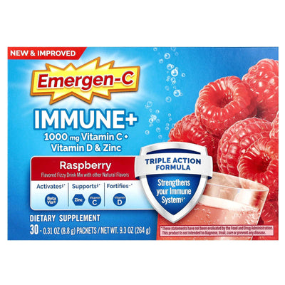 Emergen-C Soutien Immunitaire+ Mélange de Boisson Pétillante - Saveur Framboise, 30 Sachets
