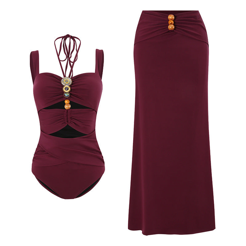Conjunto de Traje de Baño de Una Pieza con Cuello Hueco Elegante